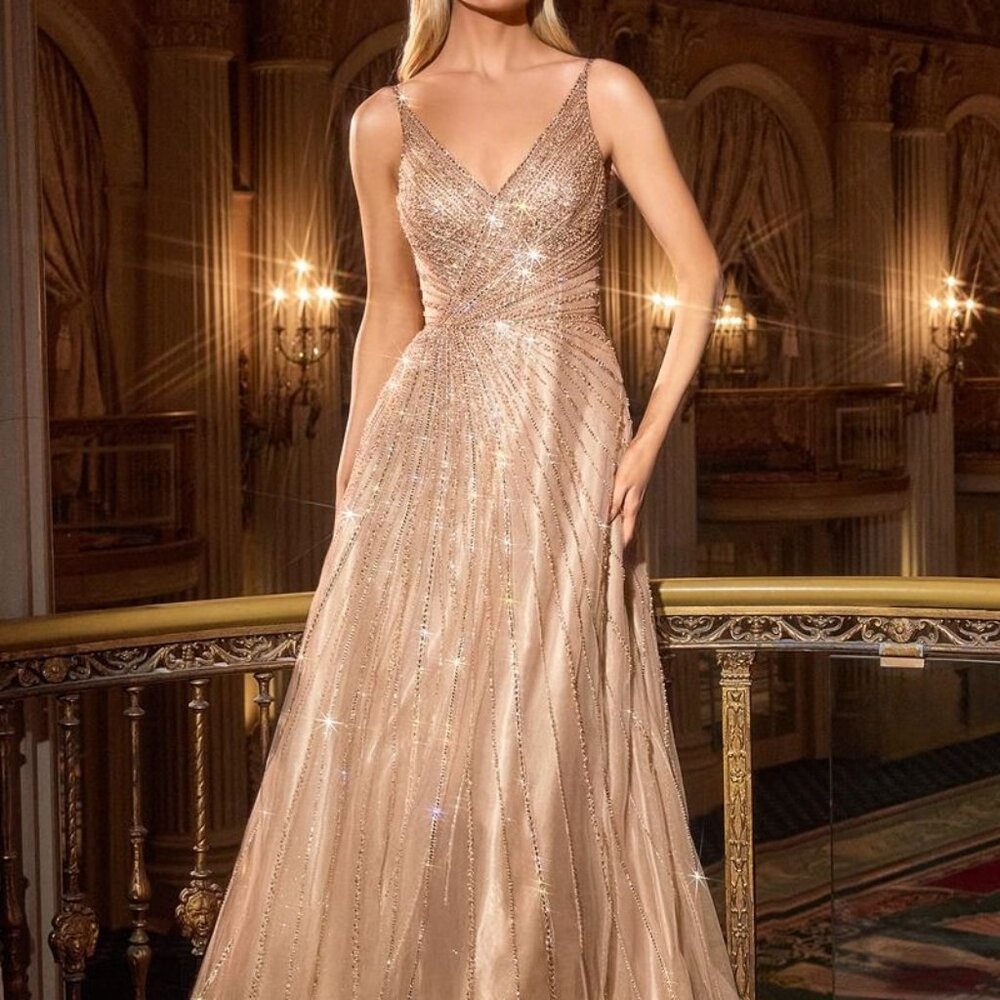 Mocha gold formal dress.Prom pageant party mother of the bride/groom gown